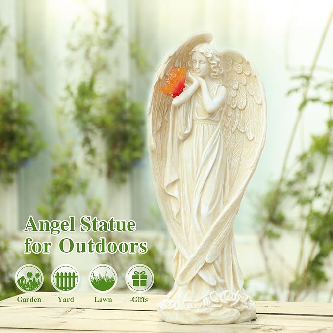 Angel Figurine, Large Angel Garden Statues Outdoor with Butterfly Solar LED Lights Lawn Decorations Yard Ornament Sculptural for Outside Patio Decor, Angel Gardening Gifts-Ruum Studio Home