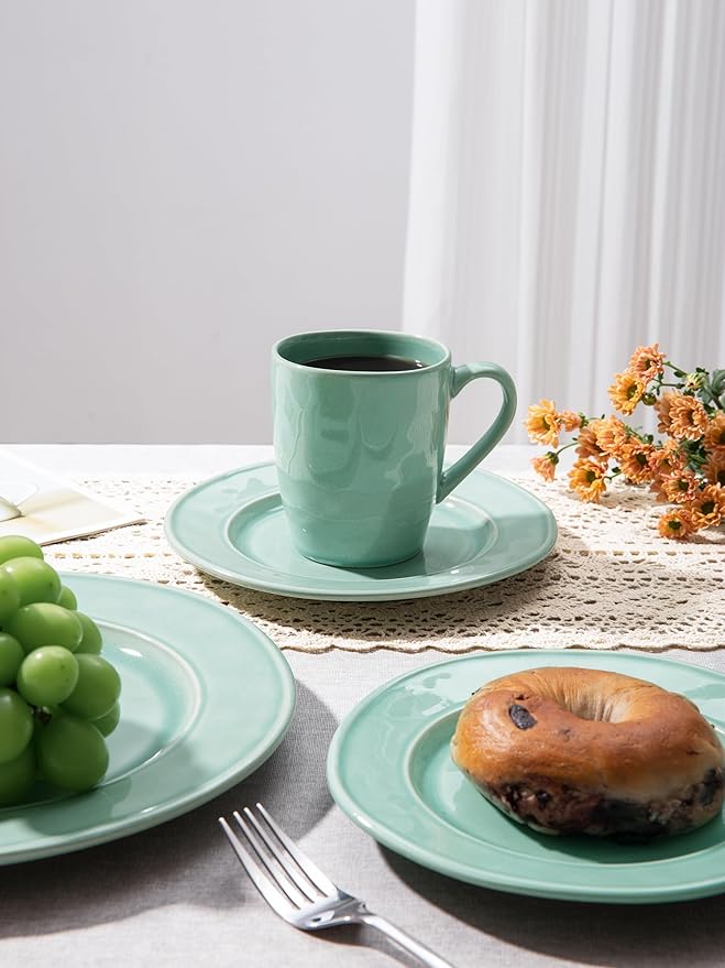 famiware Aurora Coffee Mugs, 14oz Mug Set of 4, Stoneware Mug, Cups for Kitchen, Cappuccino, Latte, Reactive Glaze, Microwave Safe, Scractch-resistant, Mint Green-Ruum Studio Home
