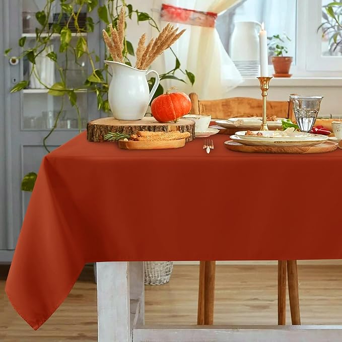 sancua Fall Tablecloth for 6 Foot Tables, 60 x 102 Inch Burnt Orange - Stain and Wrinkle Resistant Rectangle Table Cloth, Fabric Thanksgiving Table Cover for Dining Buffet Parties, Rust Pumpkin Orange-Ruum Studio Home
