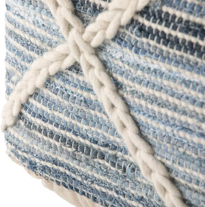 SIMPLIHOME Cowan Boho Square Pouf in Blue, Natural Handloom Woven for the Living Room, Bedroom and Kids Room-Ruum Studio Home