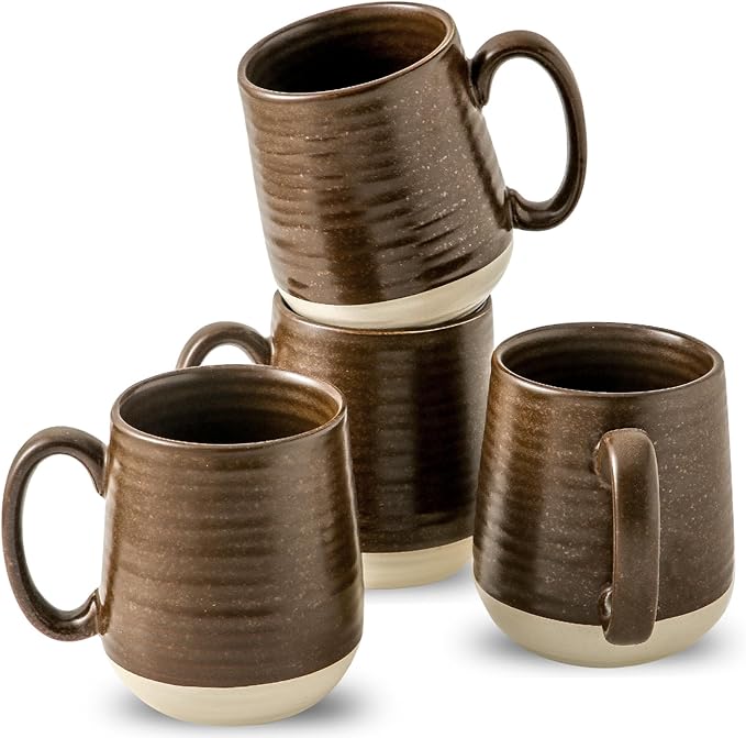 Hasense Porcelain Coffee Mugs Set of 4-15 Ounce Large Ceramic Coffee Cups Set with Handle for Latte, Tea, Cocoa and Hot Chocolate, Brown Coffee Mugs for Men and Women, Microwave Safe-Ruum Studio Home