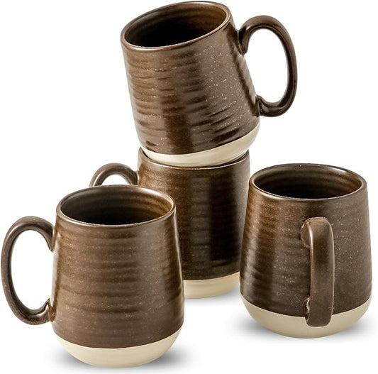 Hasense Porcelain Coffee Mugs Set of 4-15 Ounce Large Ceramic Coffee Cups Set with Handle for Latte, Tea, Cocoa and Hot Chocolate, Brown Coffee Mugs for Men and Women, Microwave Safe-Ruum Studio Home
