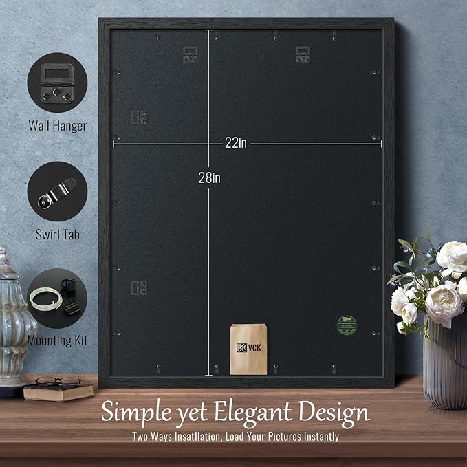 VCK 22x28 Poster Frame Set of 3 - Black,Solid Wood Picture Frames, Textured Exclusive Wall Gallery Frame-Ruum Studio Home