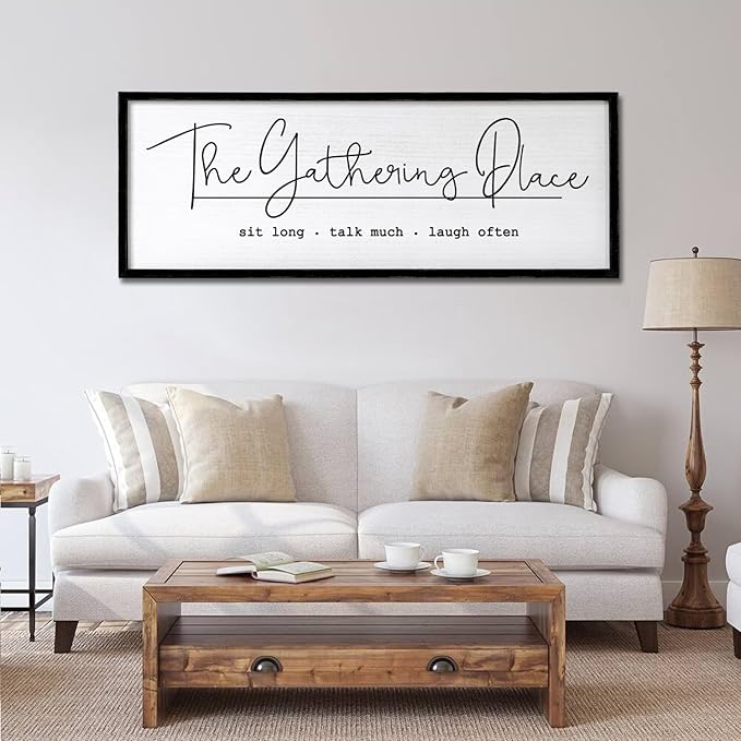 The Gathering Place Wall Decor Art 24"X10" for Dining Room gather Kitchen Wall Wooden Framed Sign (Black)-Ruum Studio Home
