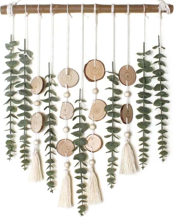 Artificial Eucalyptus Wall Decor Fake Greenery Leaves Stems Wall Hanging Plants on 16.5 inch Wooden Stick Boho Rustic Farmhouse Decor for Bedroom Kitchen Dining Room Bathroom-Ruum Studio Home