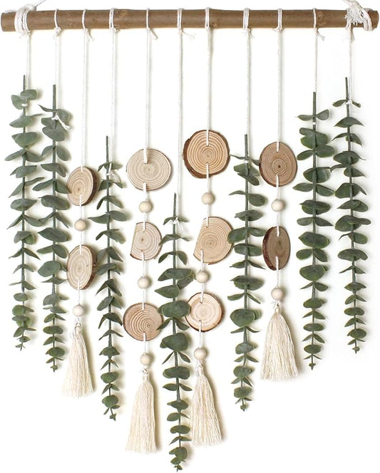 Artificial Eucalyptus Wall Decor Fake Greenery Leaves Stems Wall Hanging Plants on 16.5 inch Wooden Stick Boho Rustic Farmhouse Decor for Bedroom Kitchen Dining Room Bathroom-Ruum Studio Home