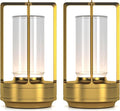 Portable Metal Table Lamp for Indoor/Outdoor ,Rechargeable Cordless LED Lamp, 3-Colour Infinitely Dimming Battery Powered Small Desk Lamp, Restaurant/Bedroom/Bar/Coffee/Camping Light (Gold Set of 2)-Ruum Studio Home