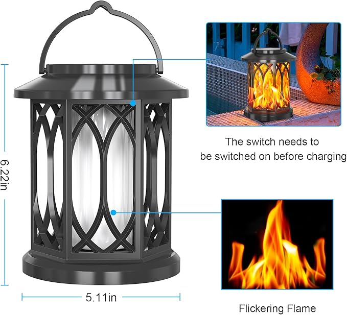 Solar Hanging Lanterns Outdoor, Flickering Flames Outdoor Solar Lights Hanging Lanterns Waterproof Decoration Lighting for Table, Garden, Patio, Tree (4 Pack)-Ruum Studio Home
