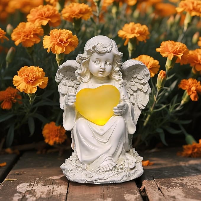 Angel Statues for Garden, Solar Angels for Outside with Glowing Heart & Cemetery Decorations for Grave, Yard Art Patio Balcony & Lawn Ornaments Gifts for Mom Grandma Women-Ruum Studio Home