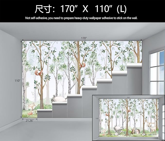 WFBHUA-Kids Wallpaper Watercolor Forest Cartoon Animals Wall Murals Suitable for Nursery Boys Girls Bedroom Room (Not Peel and Stick)-Ruum Studio Home