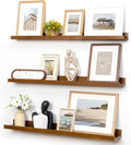 Picture Ledge Wall Shelves 36 inches Width Set of 3, Solid Pine Wood Rustic Floating Ledge Shelves for Wall for Kids' Room Bedroom Kitchen Bathroom Living Room Nursery Display Wall Decor, Walnut-Ruum Studio Home