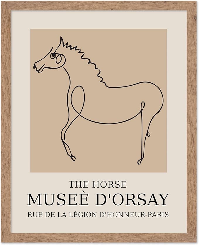 Poster Master Vintage Poster - Retro Minimalist Print - Gift for Artist, Friend - Horse, Line Drawing, Sketch, Abstract - Wall Decor for Living Room, Bedroom, 11x14 Beige Framed-Ruum Studio Home