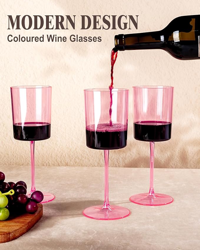 Ciaell 12 Pack Pink Plastic Wine Glasses - 14Oz Plastic Wine Glasses with Stem - Disposable Stemmed Wine Glass for Parties & Weddings & Outdoor-Ruum Studio Home