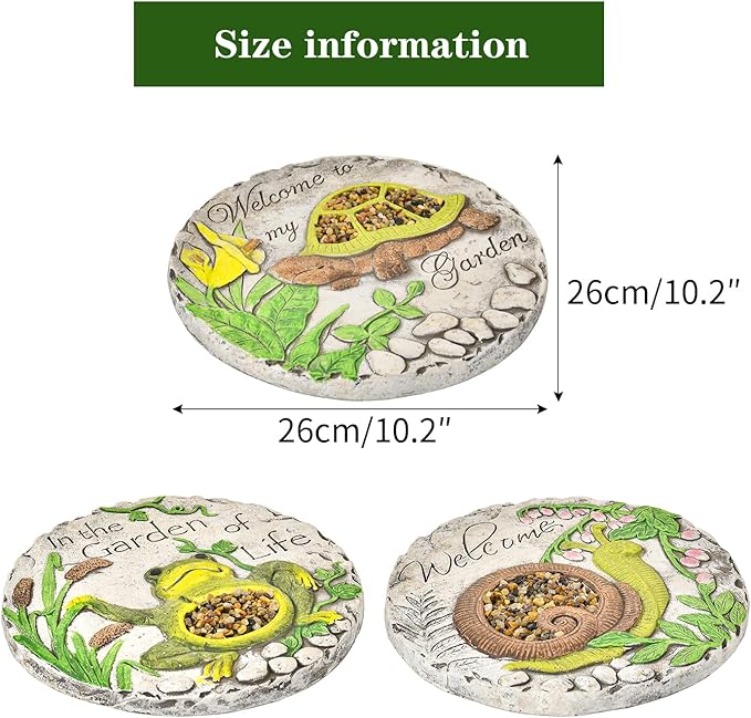 Sungmor 3PC Pretty Garden Stepping Stones, 9.8" Large Concrete Decorative Stones with Beautiful Pattern, Unique Outdoor Lawn Accents, Yard Walkway Flower Bed Wall Shelf Welcome Friends Decorations-Ruum Studio Home