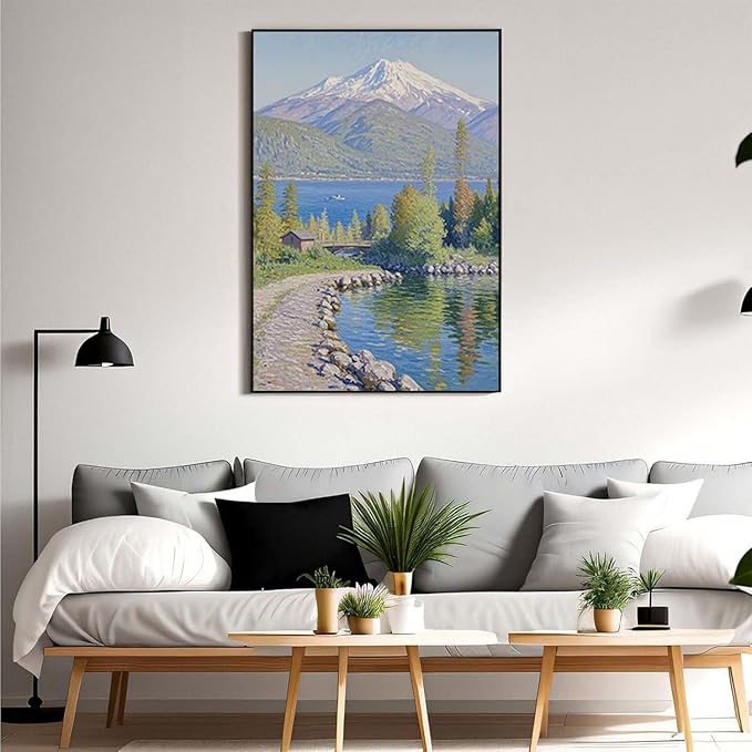 Color harmony mountain scenery blue sky lake wall painting suitable for living room natural scenery painting suitable for bedroom home decoration-Ruum Studio Home
