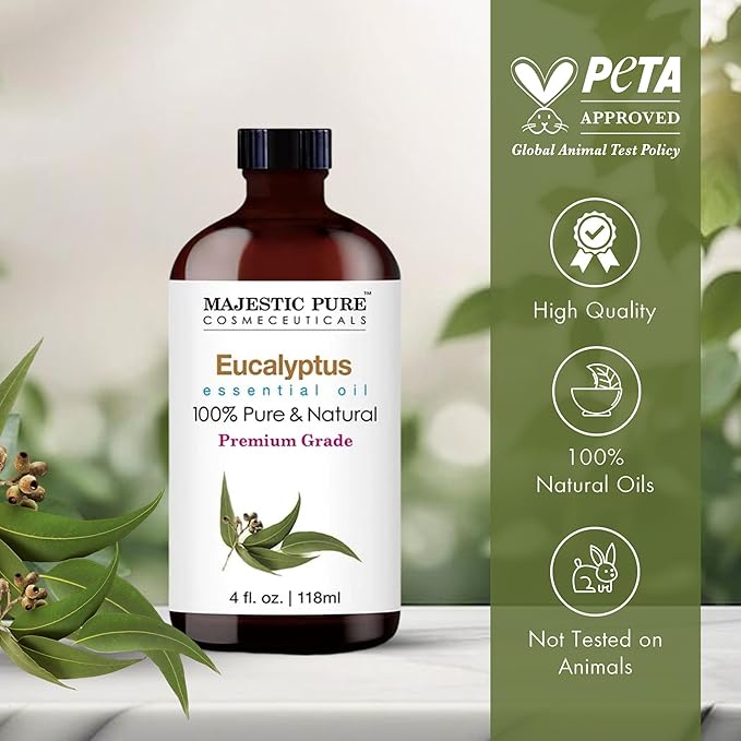 Majestic Pure Eucalyptus Essential Oil with Glass Dropper - 4 Fl Oz Pack of 2-100% Pure and Natural Eucalyptus Oil - Premium Grade Essential Oils for Diffuser, Aromatherapy, Soap and Candle Making-Ruum Studio Home
