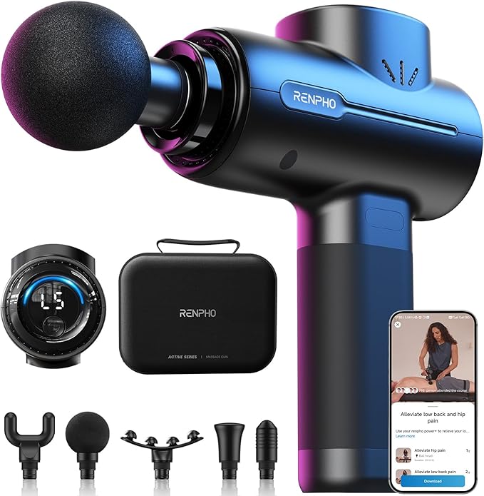 RENPHO Massage Gun Deep Tissue, Portable Percussion Muscle Massager with Bluetooth, Handheld Device for Back and Neck, Carry Case, Gifts for Men and Women-Ruum Studio Home