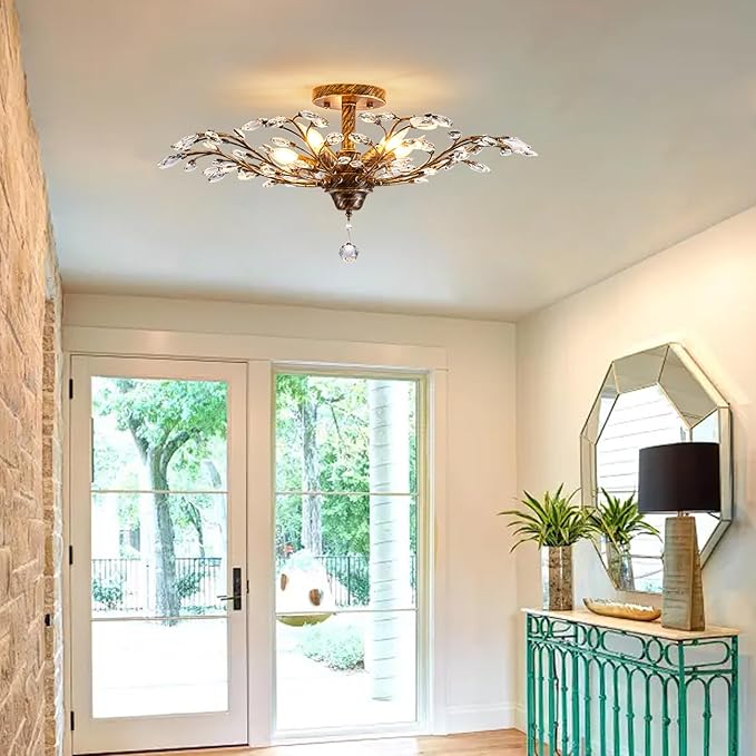 Ganeed Vintage Crystal Chandelier, Modern Bronze Branches Ceiling Light Fixture with 5-Light Heads for Farmhouse Living Room Dinning Room Kitchen Over Table Hallway-Ruum Studio Home