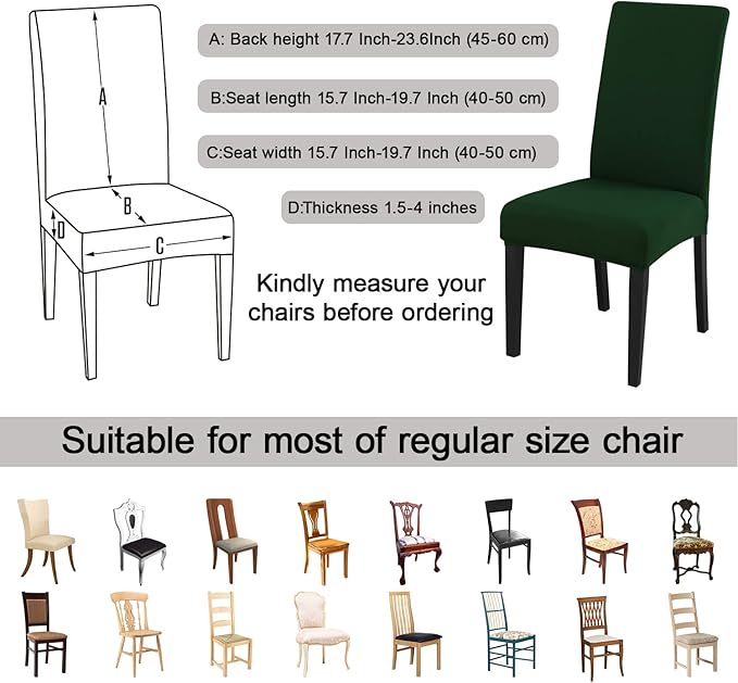 JQinHome Chair Covers for Dining Chairs, High Stretch Removable Washable Chair Protector Cover Set of 6, Chair Slipcovers for Dining Room, Kitchen,Home Party,Wedding Ceremony(Hunter Green, 6PC)-Ruum Studio Home