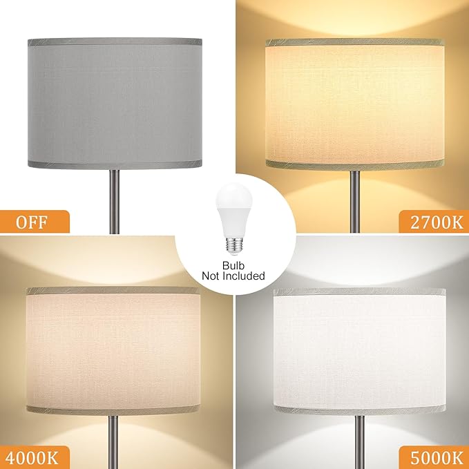 Ambimall 60'' Modern Floor Lamp with Shade, Tall Lamps for Living Room, Bedroom, Office, Dining Room, Gray Shade with Deep Gray Pole(Without Bulb)-Ruum Studio Home