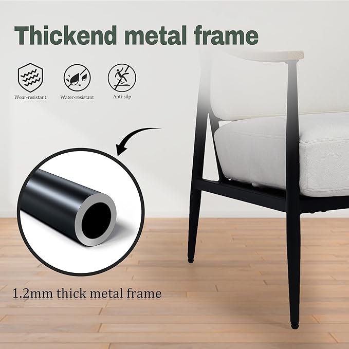 Modern Accent Chair for Living Room Bedroom Mid Century Arm Chair Upholstered Office Accent Chair Comfy Waiting Room Chair with Metal Frame, Cream White-Ruum Studio Home