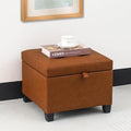 Adeco 17.5" Faux Leather Storage Ottoman with Hinged Lid, 14 Inch High Square Cube Foot Stool with Storage, Upholstered Vanity Stool with Solid Wood Legs for Living Room, Bedroom, Dorm (Warm Orange)-Ruum Studio Home
