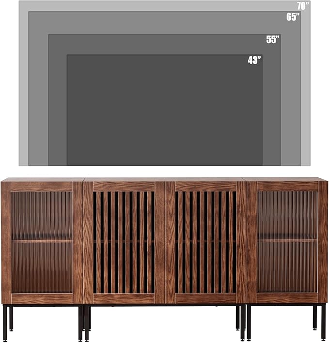Farmhouse TV Stand for TVs up to 70 Inch, Entertainment Center TV Console with Storage Cabinets and Glass Doors,Media Console for Living Room,Brown-Ruum Studio Home