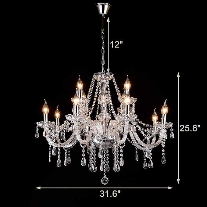 LIUMANG Modern Elegant 12 Lights K9 Crystal Glass Chandelier Pendant Ceiling Lighting European Style for Dining Living Room Bedroom Transparent,12 E12 Bulbs Required-Ruum Studio Home