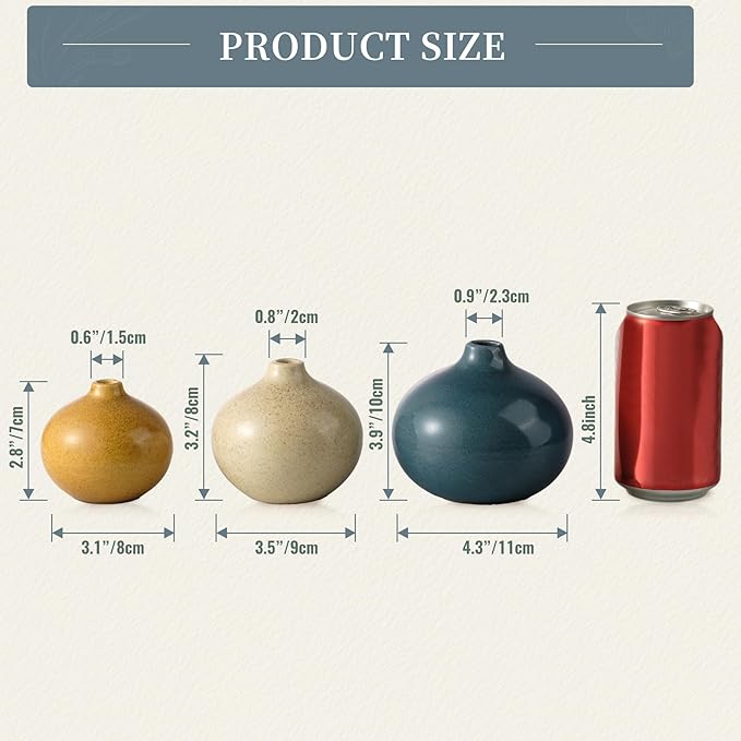 Ceramic Vase Set of 3,Small Vase for Home Decor,Mini Flower Vase, Decorative Vase for Table Living Room,Bedroom, Kitchen, Bathroom, Bookshelf-Ruum Studio Home