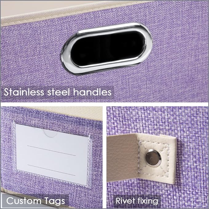 PRANDOM Collapsible Storage Bin with Lid [3-Pack] Fabric Foldable Storage Box Organizer Container Basket Cube with Cover for Home Bedroom Closet Office Nursery Purple&Cream(14.9x9.8x9.8)-Ruum Studio Home