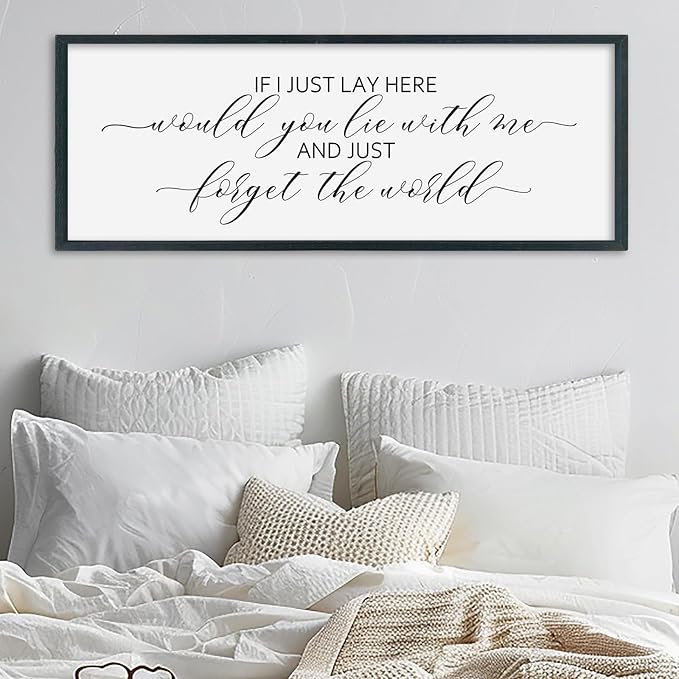 SRSZHIYUE If I Lay Here Would You Lie With Me Sign Bedroom Wall Decor Art 40"×15" Large Wood Framed Wall Hanging (Black)-Ruum Studio Home