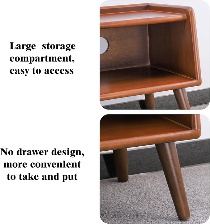 Small Bedside Table - 100% Solid Oak Wood Nightstand with Open Design - Small Side End Table for Bedroom Living Room, Easy Assembly (Walnut Color)-Ruum Studio Home