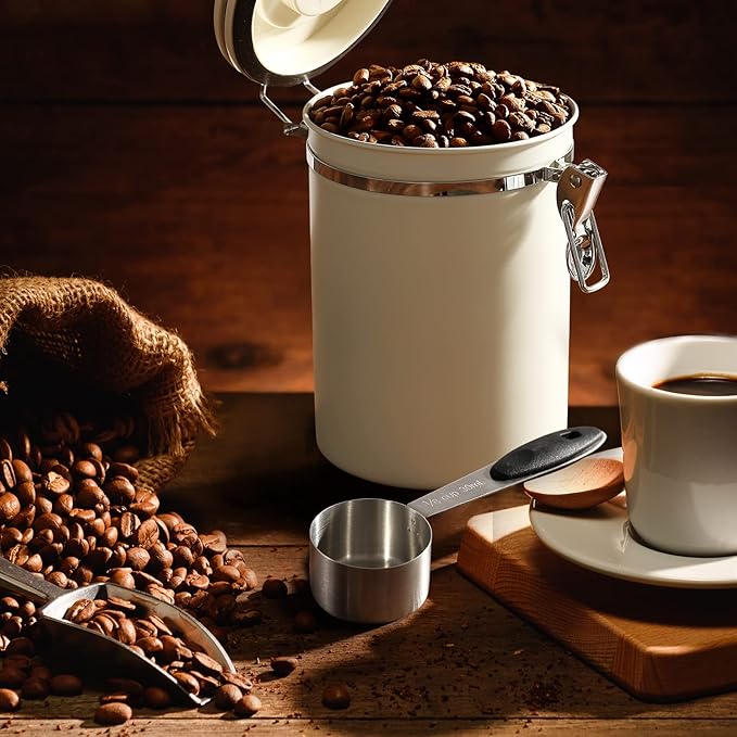 ShanSon Coffee Canister Airtight Coffee Container Stainless Steel Coffee Bean Storage Container with Scoop Coffee Canister for Beans Grounds Sugar Flour Tea Cereal,22OZ, Beige-Ruum Studio Home