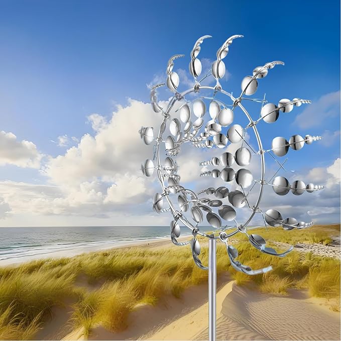 Unique and Magical Metal Windmill, 2Pcs Wind Spinners, 3D Wind Powered Kinetic Sculpture, Stainless Steel Wind Spinners, Wind Mill for Yard and Garden (2PCS-Silver)-Ruum Studio Home