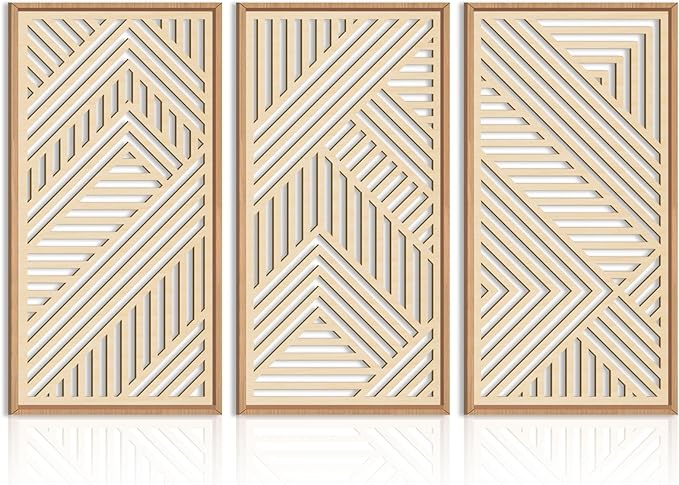 IARTTOP 3 Pieces Wood Boho Wall Art Framed Mid century Modern Wooden Wall Decor Large Minimalist Geometric Line Decor for Living Room Bedroom Office-16 x32-Ruum Studio Home