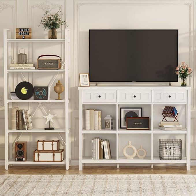 FATORRI 6 Cube Storage Bookshelf with 3 Drawers, Long Horizontal Bookcase, Modern Cubby Organizer Shelf (White Oak, 47 Inch)-Ruum Studio Home