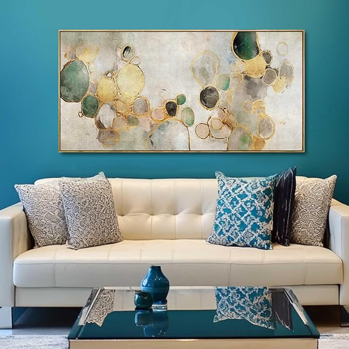 Gold Circle Modern Artwork Framed Abstract Wall Art Green Canvas Decor 24"x48" Wall Decorations for Bedroom Living Room Kitchen-Ruum Studio Home