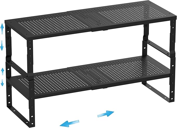 Expandable,Adjustable & Stackable Spice Rack, Cabinet Kitchen Countertop Shelf Organizer,Metal Pantry Storage Shelves - Space-Saving Storage Solution(2Packs/Black/Medium)-Ruum Studio Home