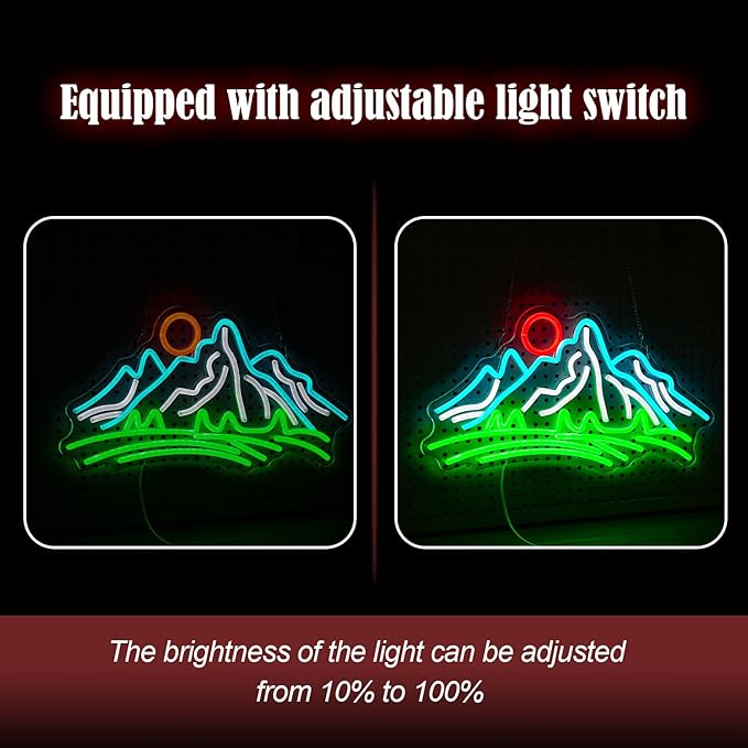 Mountain Neon Sign for Wall Decor Dimmable Landscape Neon Light with USB Powered Sunrise and Sunset Led Light Up Sign for Bedroom Living Room Hotel Decor(16.7 * 8.7In)-Ruum Studio Home