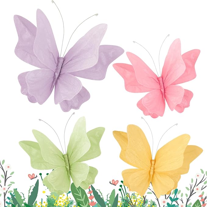 SUNBEAUTY Butterfly Party Decorations, 3D Paper Butterfly Decoration, Hanging Paper Butterfly for Baby Shower Decorations Girls, Women, Paper Flowers for Wall Decoration, Set of 4-Ruum Studio Home