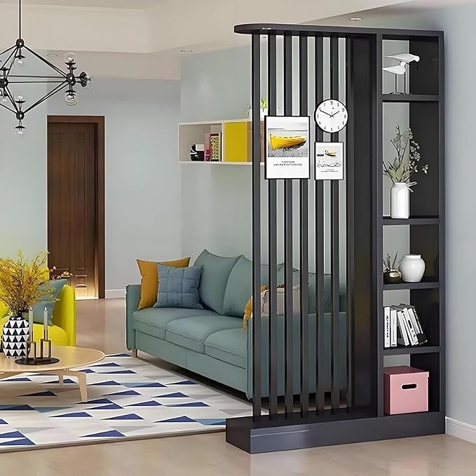 Wall Room Divider,Freestanding Room Divider with Shelves,Wood Room Divider Screen with Storage Cabinet, Wall Divider for Room Separation, for Home Office Decorative K 55.1×9.4×78.7in-Ruum Studio Home
