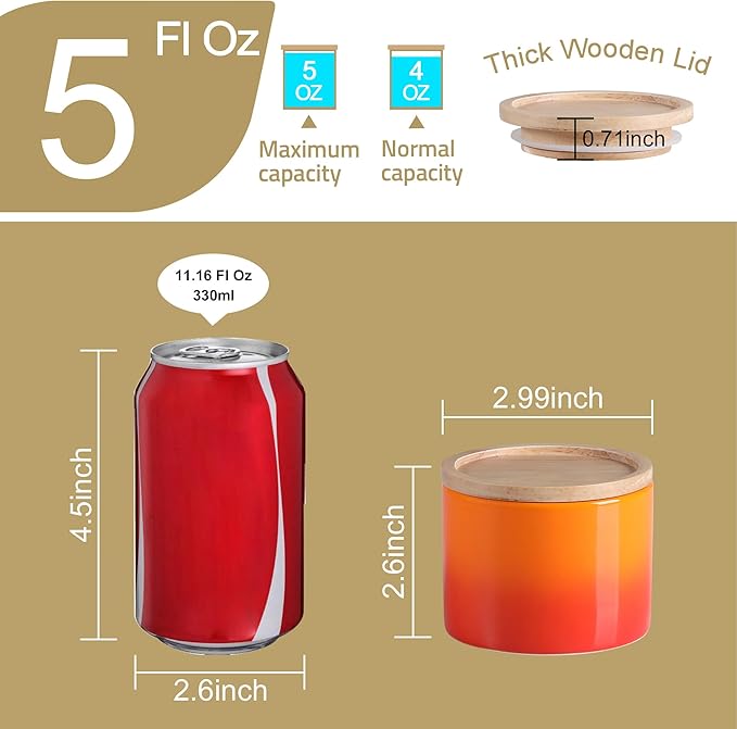 Sweejar Kitchen Canisters Ceramic Food Storage Jar, Stackable Containers with Airtight Seal Wooden Lid for Serving Ground Coffee, Tea, Sugar, Spice and More - 5 Fl Oz(Gradient Orange)-Ruum Studio Home