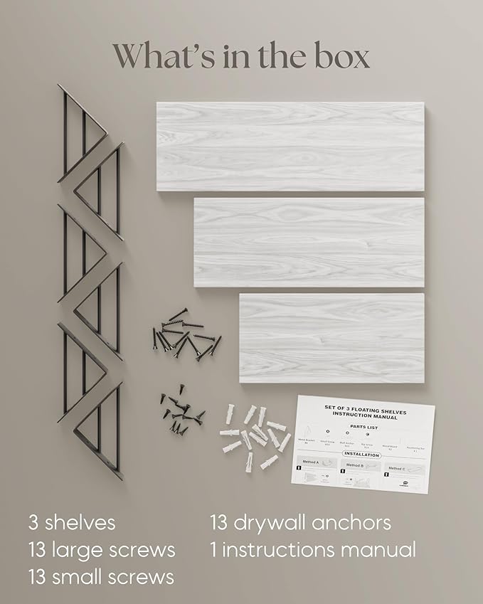BAYKA Wall Shelves for Bedroom Decor, Floating Wall Shelves for Living Room Kitchen Storage, Wall Mounted Rustic Wood Floating Shelves for Kids Books,Corner Shelves for Bathroom(White，Set of 3)-Ruum Studio Home