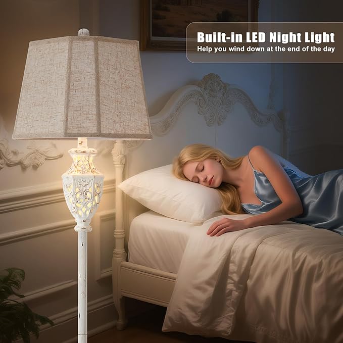 Luvkczc Rustic Floor Lamp - Resin Carved Base with Hollow Night Light, Farmhouse Cottage Decor, Vintage Standing Lamp for Living Room, Bedroom (Includes Bulb)-Ruum Studio Home