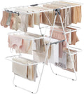 SONGMICS Clothes Drying Rack, Foldable 3-Level Laundry Rack, Free-Standing Large Drying Rack, with Height-Adjustable Wings, 39 Drying Rails, Sock Clips, White and Gray ULLR054W01-Ruum Studio Home