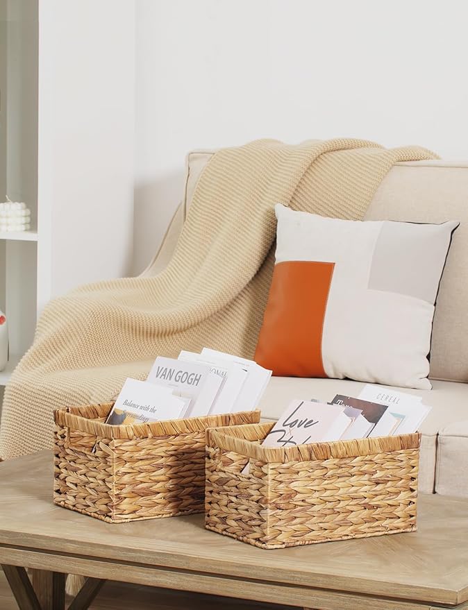 StorageWorks Wicker Basket, Baskets for Organizing, Storage Basket with Built-in Handles, Water Hyacinth Shelves (Medium 2-Pack, Natural Hyacinth)-Ruum Studio Home