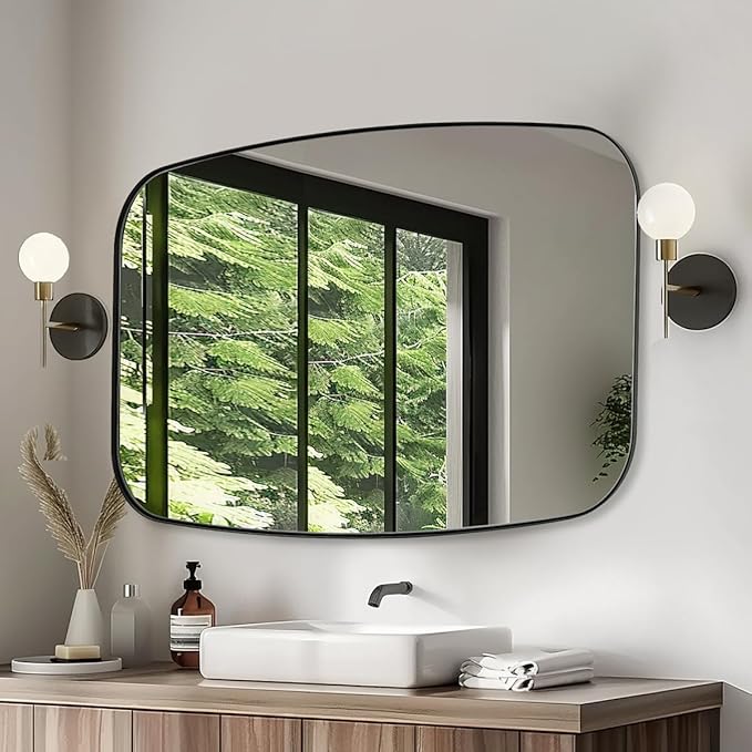 ANDY STAR 30x40” Black Bathroom Mirror, Oblong Vanity Mirror with Stainless Steel Metal Frame, Matte Black Oval Mirror for Over Sink, Modern Anti Rust Wall Mounted-Ruum Studio Home