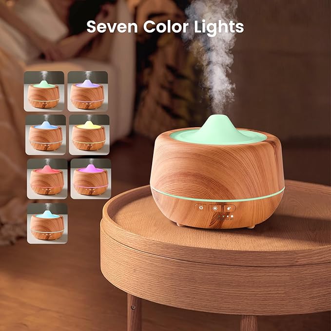 500ml Essential Oil Diffuser with 10 Scented Essential Oils,Wood Grain Ultrasonic Oil Diffuser,Aromatherapy Diffuser with Remote Control,Timer,7 Colors Light,2 Mist Modes for Large Room Office,Yellow-Ruum Studio Home