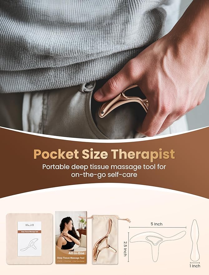 lifechill Trigger Point Massage Tool for Gua Sha, Lymphatic Drainage Massager, Deep Tissue Thumb Saver Acupressure Tool for Full Body Pain Relief, Gold-Ruum Studio Home