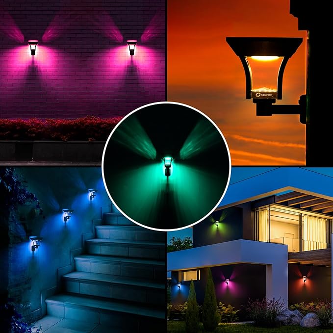 CINOTON RGBW Solar Landscape Pathway Outdoor Lights with 3 Lighting Modes, IP65 Waterproof LED Solar Powered Wall Lights for Garden Yard Lawn Path Driveway Pool Backyard Warm White & Multicolor 4 Pack-Ruum Studio Home